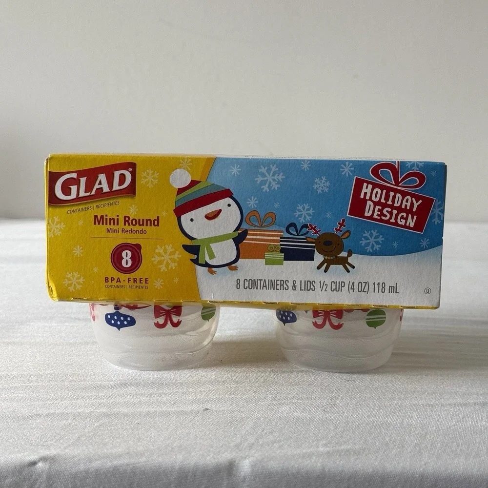 Glad Holiday Edition Mini-Round Food Storage Containers w/ Lids 4oz 8pk NEW